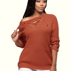 Burnt Orange Womens Sweater Dress Top